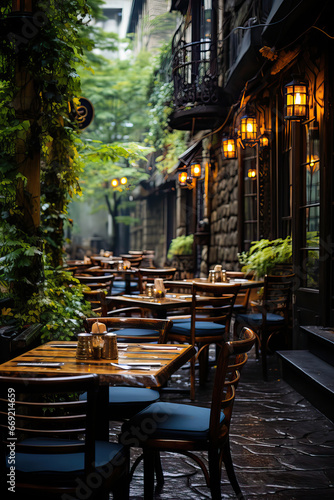 Timeless Elegance: A Cozy Afternoon at the Cafe Patio,cafe in the city,cafe in the town