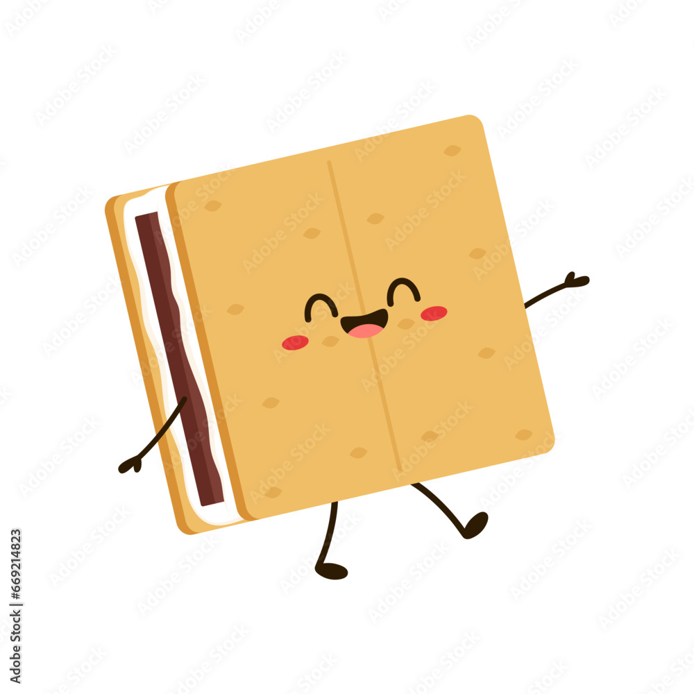 S'more graham cracker character. Chocolate bar and graham crackers. S