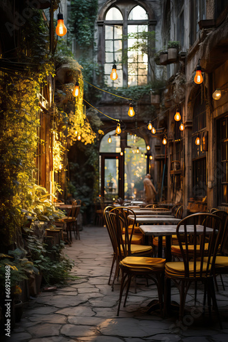 Timeless Elegance: A Cozy Afternoon at the Cafe Patio,cafe in the city,cafe in the town