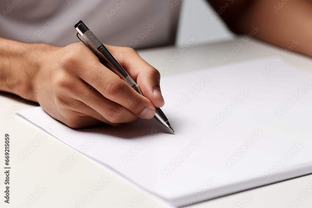 Hand writing with pencil on a white paper, banner, poster, copy space Hand writing with pencil on a white paper, banner, poster, copy space