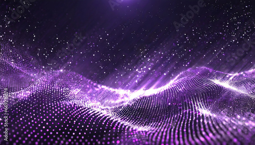 digital purple particles wave and light abstract background with shining dots stars