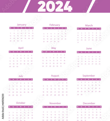 Monthly Vertical Calendar Design Template 2024