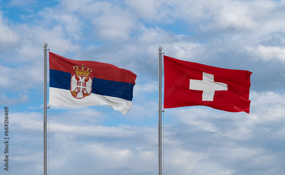 Switzerland and Serbia flags, country relationship concept