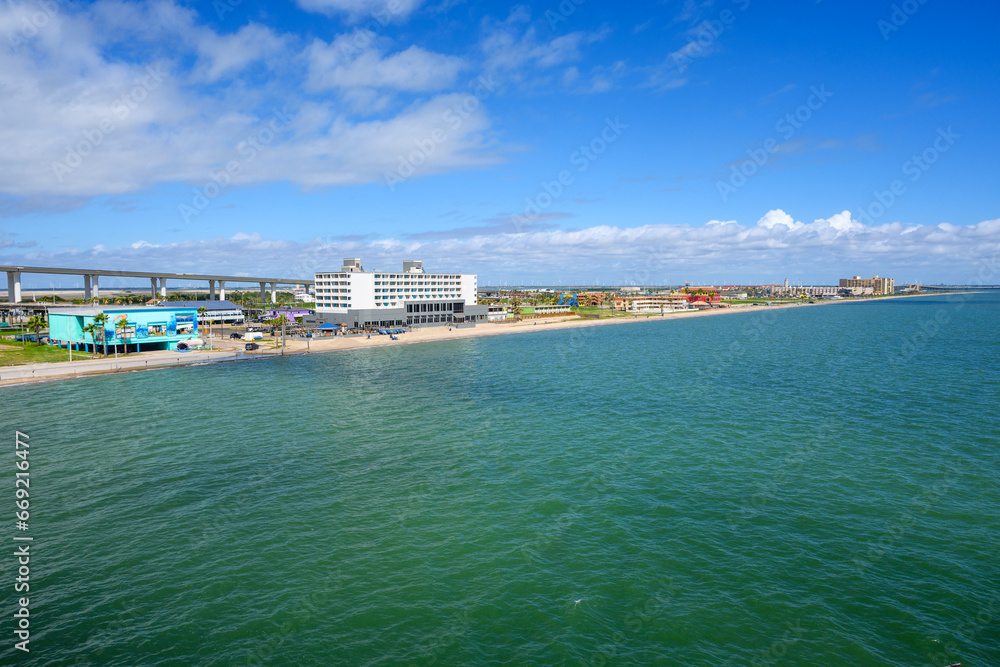 The coast in Corpus Christi with a beautiful North Beach. Texas, USA