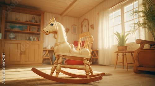 wooden rocking horse in a house