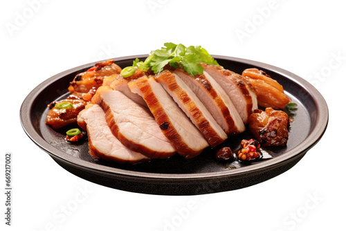 Delicious Roasting Pork Serve on Plate, Transparent Background
