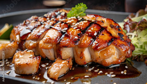 close up of teriyaki grilled chicken