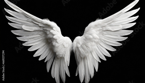 isolated white angel wing black background realistic