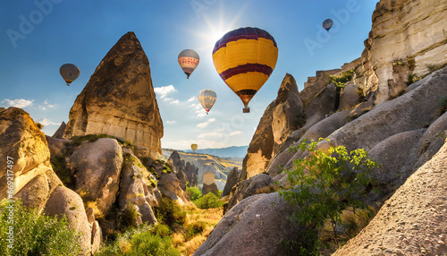 air balloons between rocks in sunny day