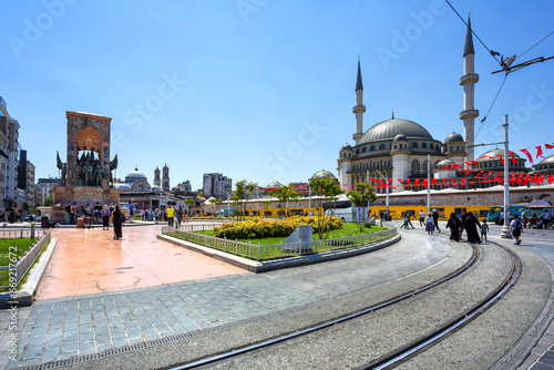 Beautiful view of Taksim Square, with the Ataturk monument, in Istanbul photo