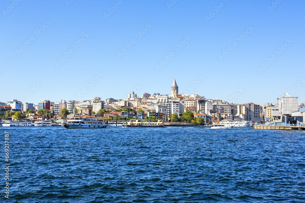 Beautiful view of Istanbul and the Golden Horn from the Galata Bridge