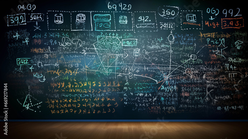 A chalkboard or whiteboard filled with machine learning equations, Machine learning background, blurred background, with copy space