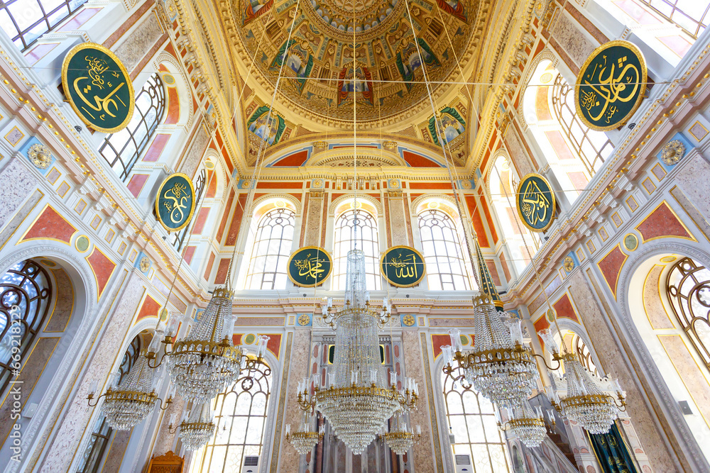 The beautiful interior of the Ortakoy Mosque in Istanbul