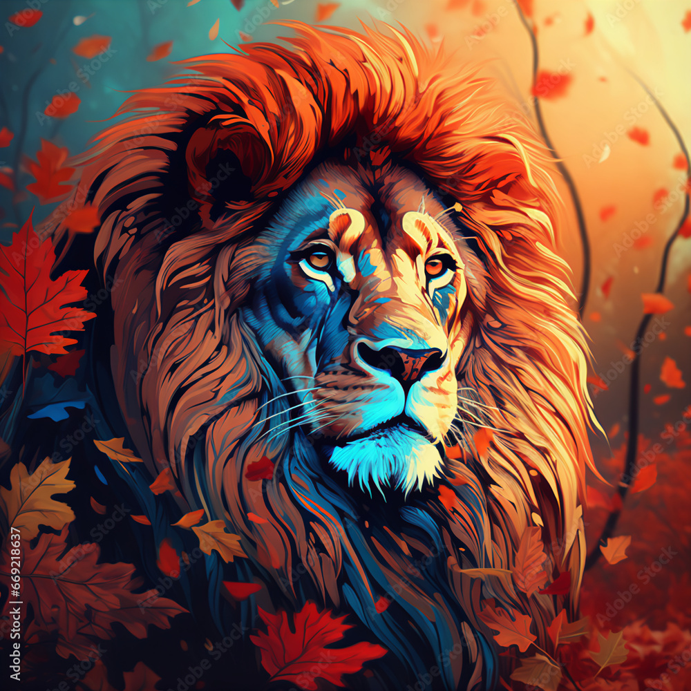 Romanticism Style Lion Illustration in High-Definition with Intricate Detail