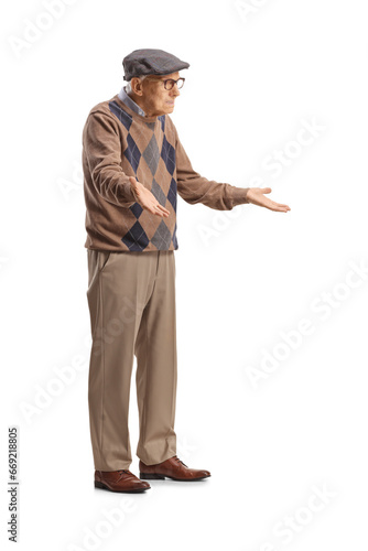 Angry elderly man gesturing with hands