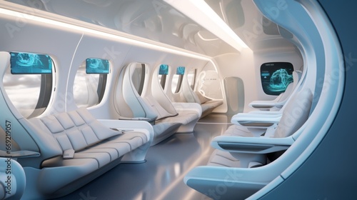 A plane cabin of the future multiple levels of seats  © medienvirus