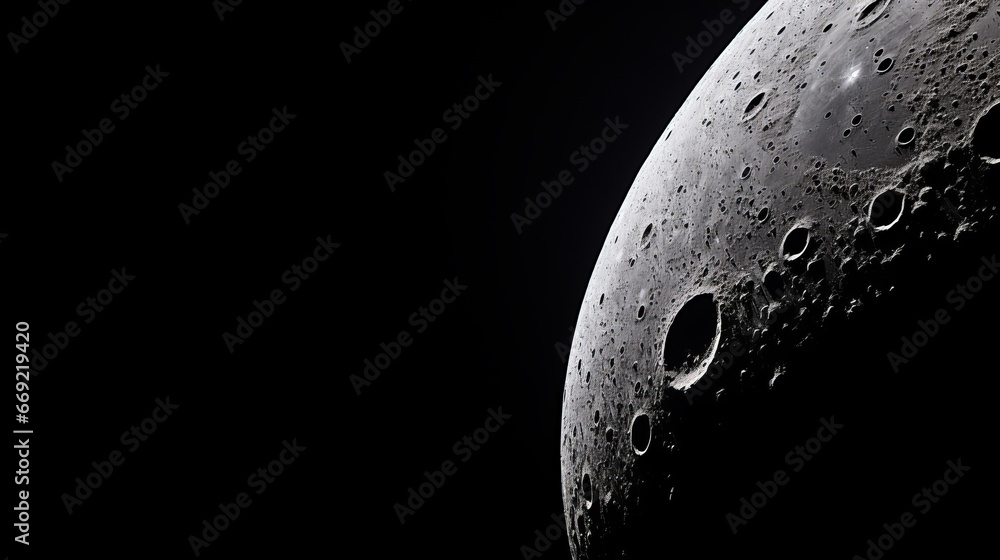 picture of Moon crescent at 2th day of lunation smooth surface with craters and maria visible against a black background  - obrazy, fototapety, plakaty 