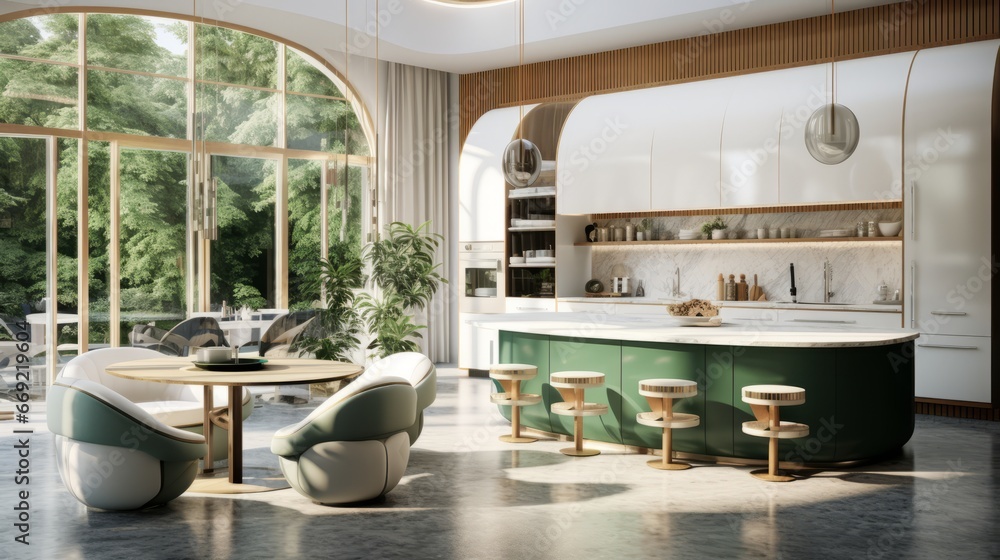 oval luxurious architectonic mid century kitchen with full amenities ...