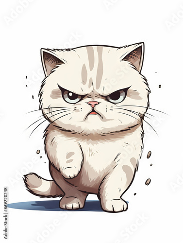 Grumpy cat on white with copy space