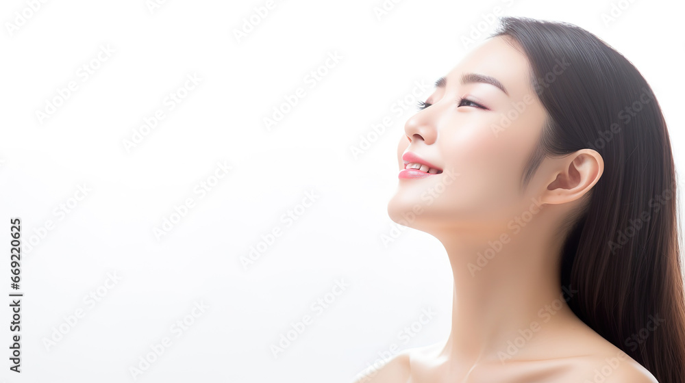Beauty image of Asian women (skin care, body care, beauty salon, healthy), on isolated background with empty copy space
