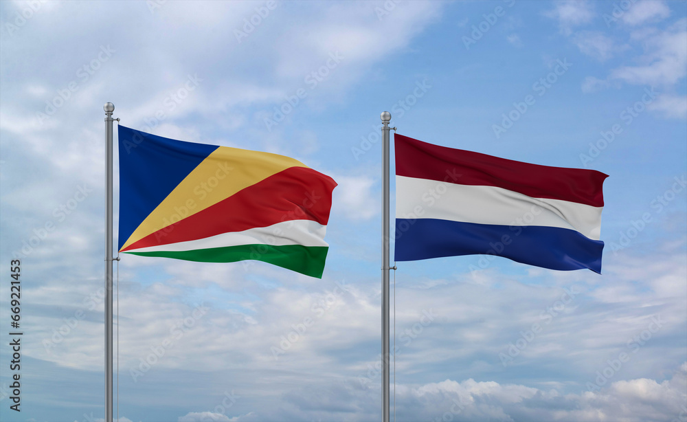 Netherlands and Seychelles flags, country relationship concept Netherlands and Seychelles flags, country relationship concept