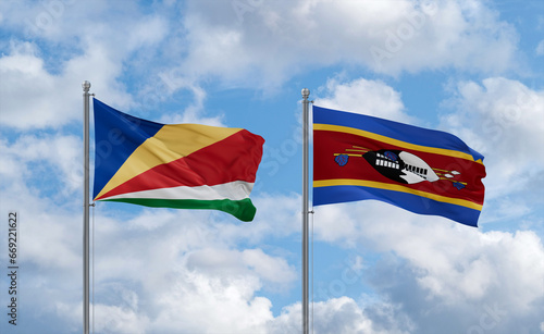 Eswatini and Seychelles flags, country relationship concept