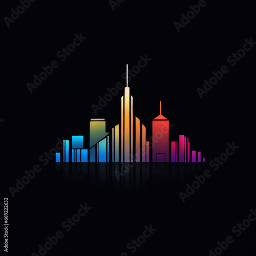 Minimalist High-Resolution City Skyline Icon Logo with Bold Colors