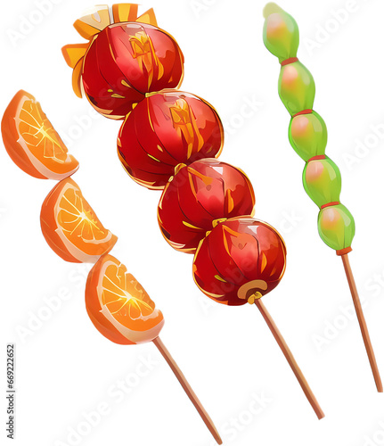 Tanghulu Chinese candy sugar coated on fruits candied fruits 