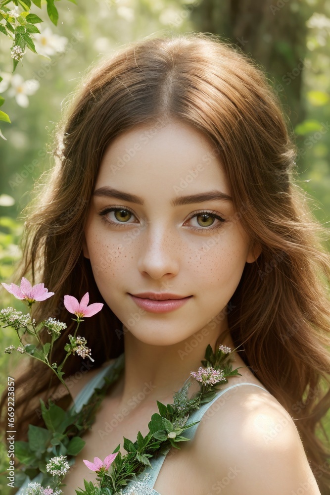 Beautiful Girl in Magical Spring Garden Beautiful Girl in Magical Spring Garden