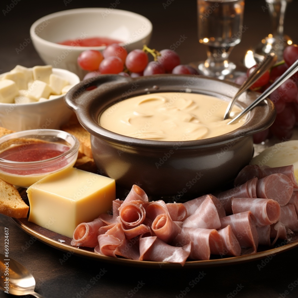 Bowl of fondue stock photo with forks cheese beautiful image Ai generated art Bowl of fondue stock photo with forks cheese beautiful image Ai generated art