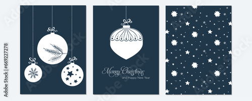 Merry Christmas modern card set elements greeting text lettering blue red green  background vector.