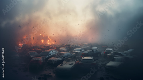 mass pile-up with cars on the motorway