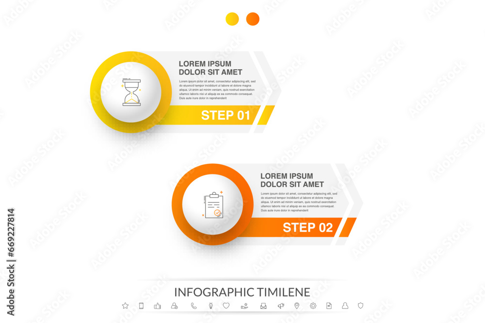 Business vector infographics with two circles and arrows. Timeline visualization with 2 steps for diagram, flowchart, banner, presentations, web, content, levels, chart, graphic Business vector infographics with two circles and arrows. Timeline visualization with 2 steps for diagram, flowchart, banner, presentations, web, content, levels, chart, graphic