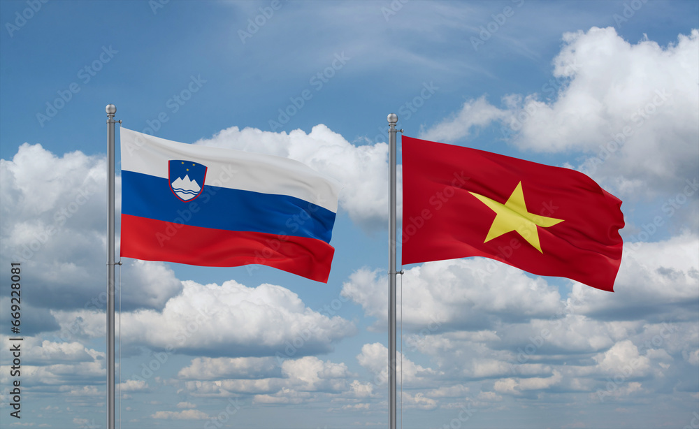 Vietnam and Slovenia flags, country relationship concept Vietnam and Slovenia flags, country relationship concept
