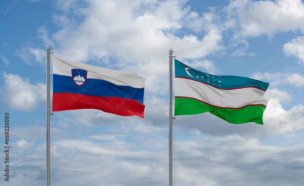 Uzbekistan and Slovenia flags, country relationship concept Uzbekistan and Slovenia flags, country relationship concept