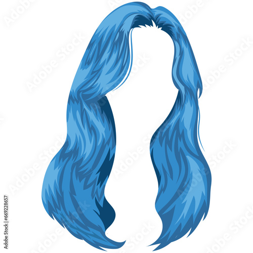 pattern of female long hair of blue color with bangs, vector illustration