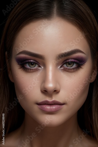 closeup portrait of beautiful woman with professional makeup