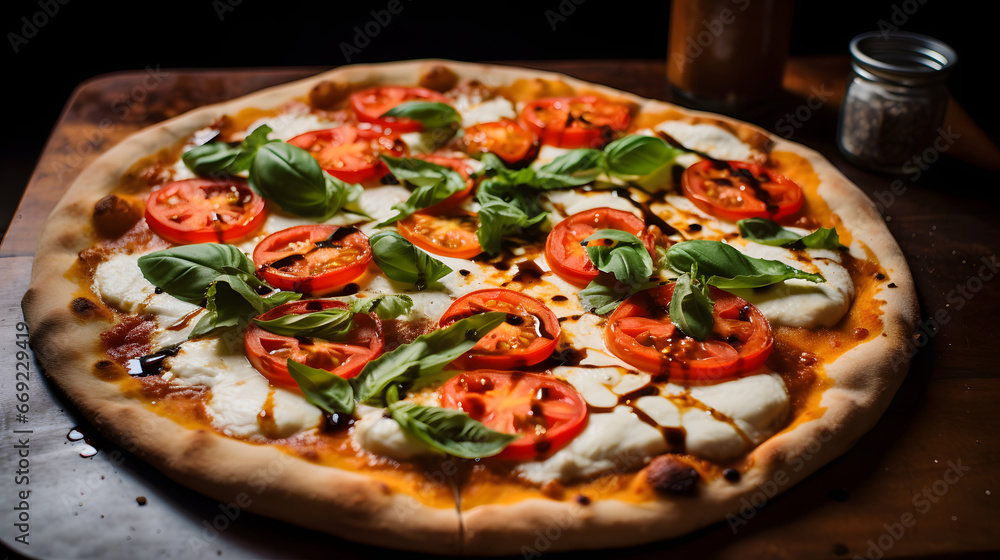Beautiful tasty pizza with cheese and vegetables