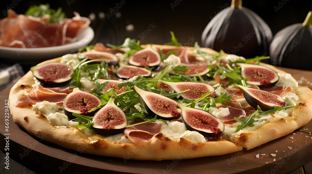 Beautiful tasty pizza with meat and vegetables