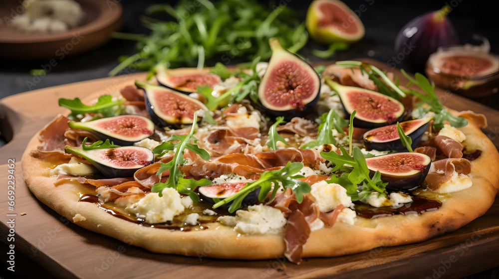 Beautiful tasty pizza with meat and vegetables