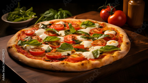 Beautiful tasty pizza with cheese and vegetables