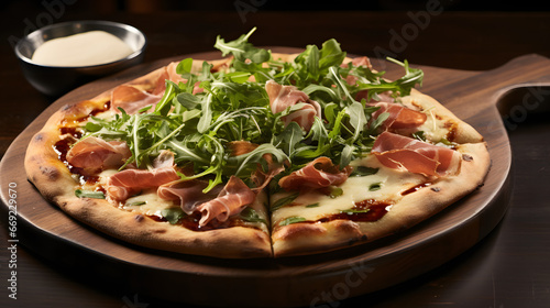 Beautiful tasty pizza with meat and vegetables