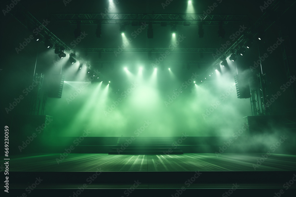 Obraz premium Empty Concert Stage - Fog Machine, Light Show, Music Concert, Hip-Hop Concert Stage, Backdrop