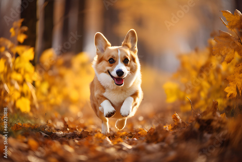 Cachorro da raça Corgi correndo em um parque photo