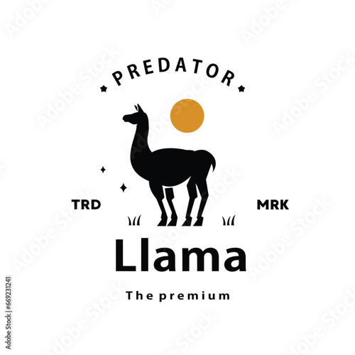 vintage retro hipster llama logo vector outline silhouette art icon