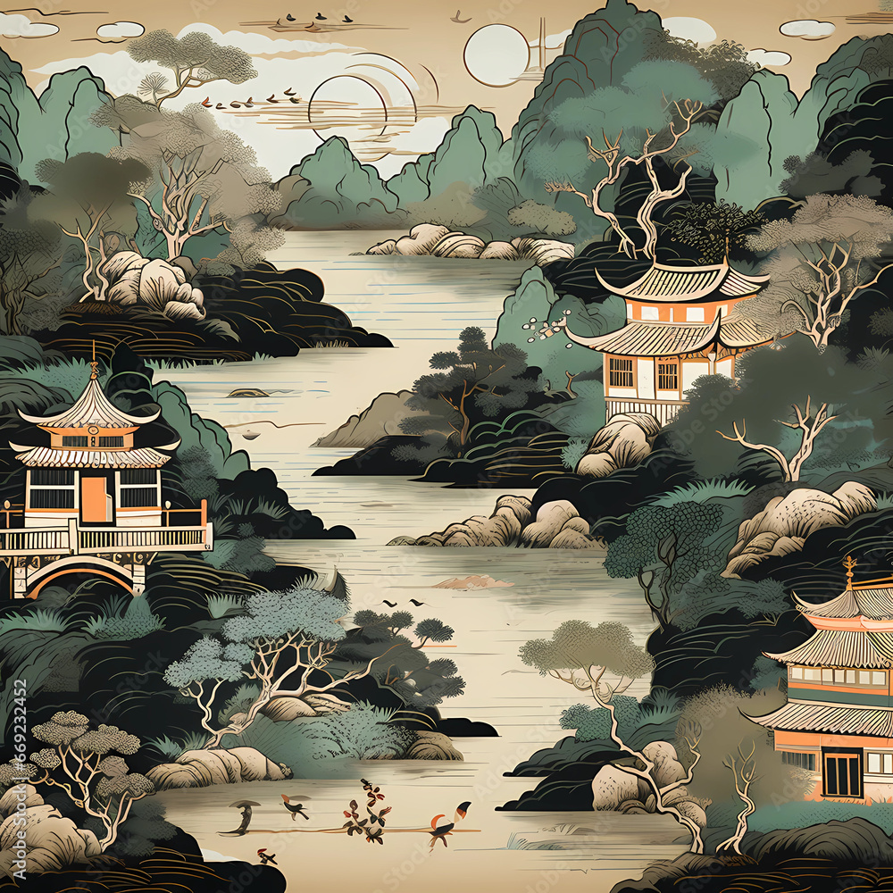 Vintage, boho wallpaper, background, Japandi style