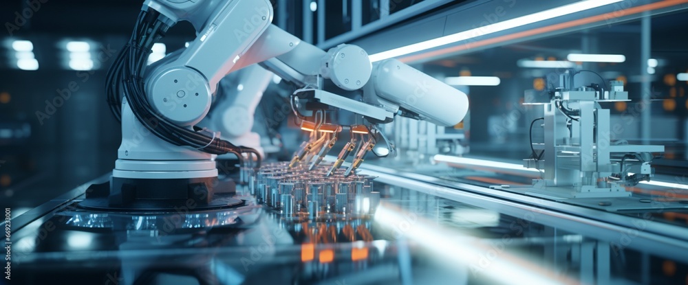 A robotic arm meticulously assembling nano-chips within a cleanroom environment.