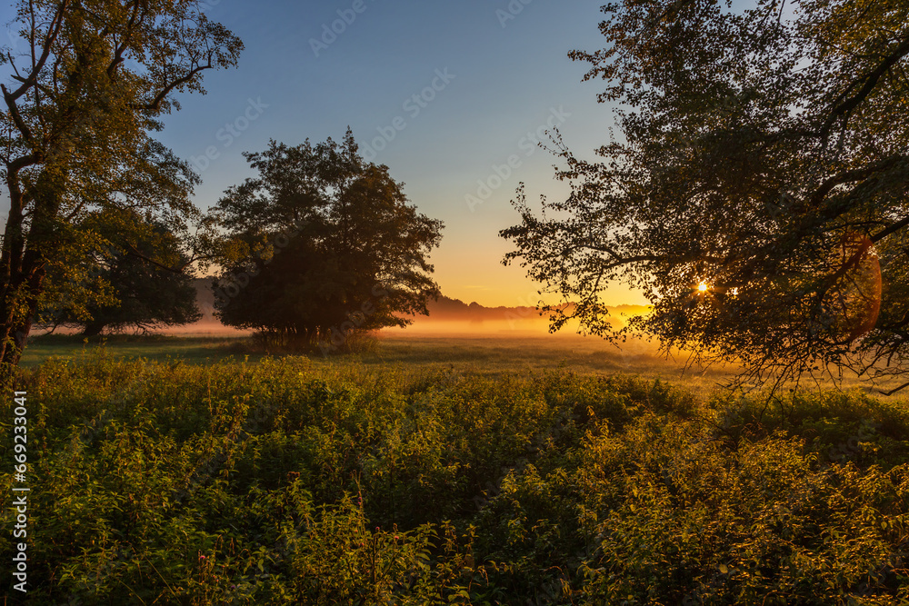 Beautiful autumn landscape at sunrise. Clearing fog. Pagansko Czech Republic Europe Beautiful autumn landscape at sunrise. Clearing fog. Pagansko Czech Republic Europe