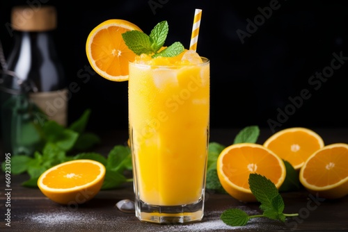 The Perfect Summer Treat: A Chilled Glass of Orange Creamsicle Drink with Fresh Mint Leaves and Orange Slices