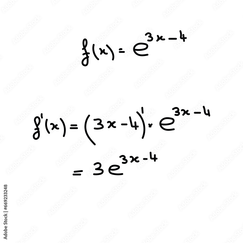 Fototapeta premium Derivative of function examples. Exponential function rule formula in calculus. Mathematics resources for teachers and students.